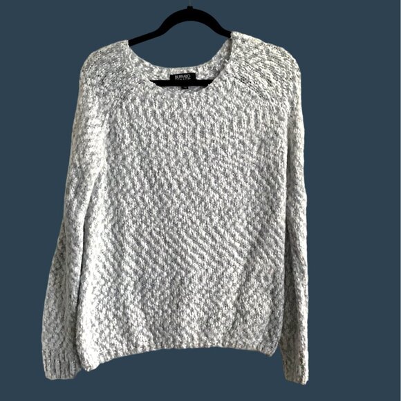 BUFFALO- WOMENS KNIT BLUE-GREY/WHITE CREW NECK LONG SLEEVE SWEATER SIZE MEDIUM - Picture 1 of 7